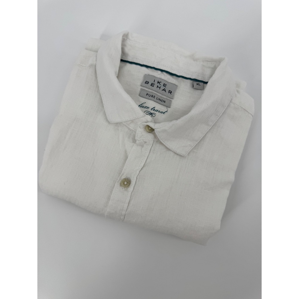 Ike Behar‎ Luxe Travel Mens XL White 100% Pure Linen Short Sleeve